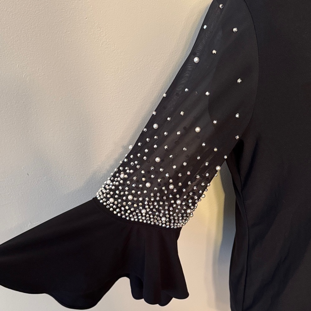 MSK Black Blouse with Beaded Sleeves - Picture 3 of 4